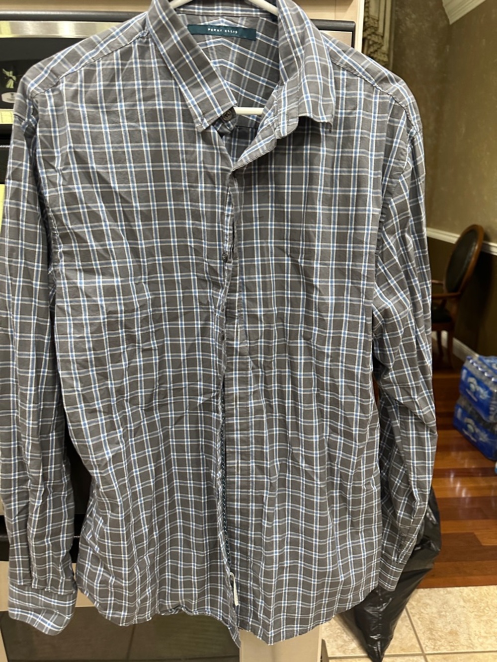 Perry Ellis Brown and White Plaid Button-Down Shirt